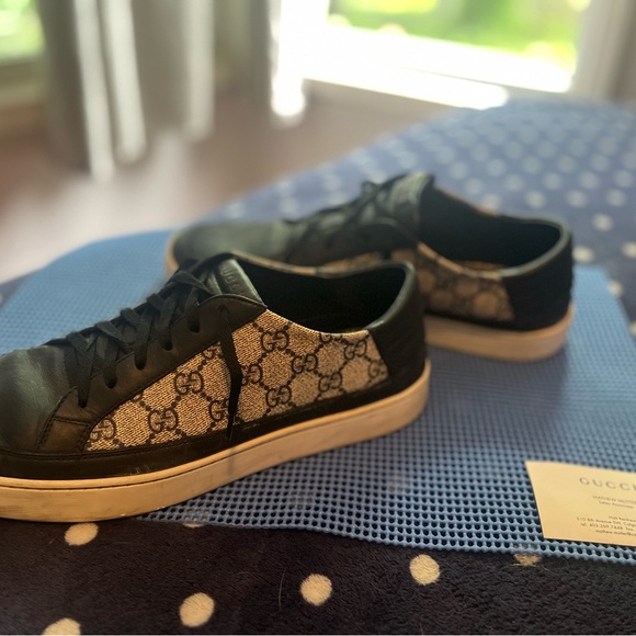 Gucci GG Blue Canvas Leather Men Low top Sneaker Shoe 433716 Size 10 - Picture 2 of 4